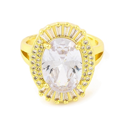 Oval Cubic Zirconia & Glass Open Cuff Ring RJEW-U003-21-1