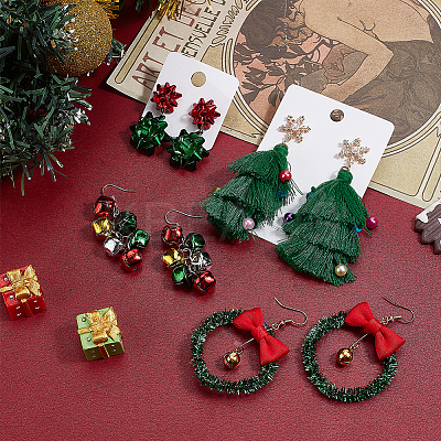 4 Pairs 4 Style Christmas Theme Bell & Bowknot Alloy Dangle Earrings EJEW-AN0001-98-1
