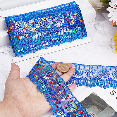 4~4.5M Ethnic Style Polyester Lace Trim with Colorful Paillette OCOR-GF0002-39C-1