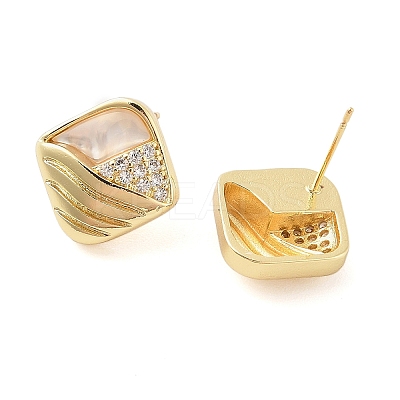 Brass Micro Pave Clear Cubic Zirconia Stud Earrings for Women EJEW-F346-02G-1