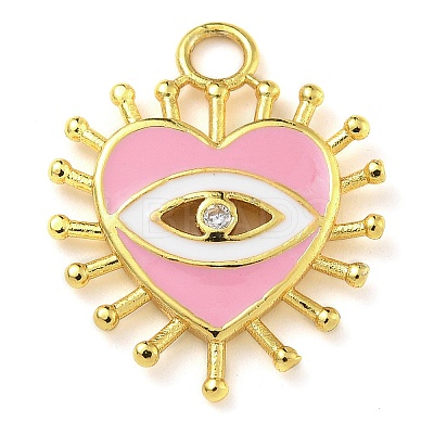 Rack Plating Brass Micro Pave Clear Cubic Zirconia with Enamel Pendants KK-G515-14G-1