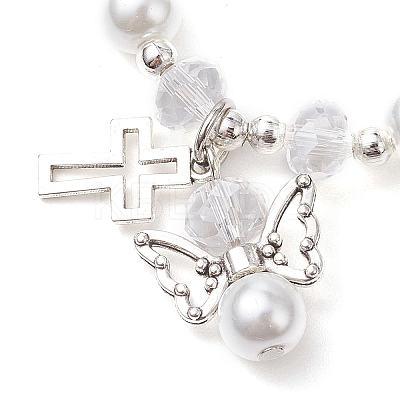 Alloy & Pearlized Glass Pearl Beads Stretch Bracelets for Women BJEW-JB11364-01-1
