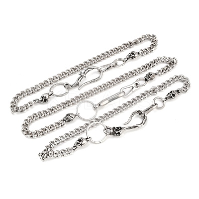 304 Stainless Steel Cuban Link Chain Skull Pants Chains with S-Hooks AJEW-D001-01A-ASP-1