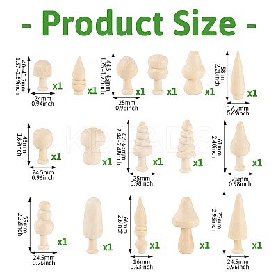 16Pcs 16 Styles Unfinished Wood Ornaments WOOD-TA0002-77-1