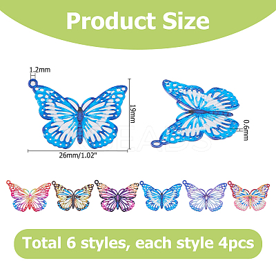 24Pcs 6 Colors Spray Painted 430 Stainless Steel Pendants STAS-HS0001-34A-1