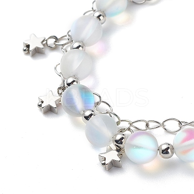 Synthetic Moonstone Round Beaded Multi-strand Bracelet BJEW-JB08857-1