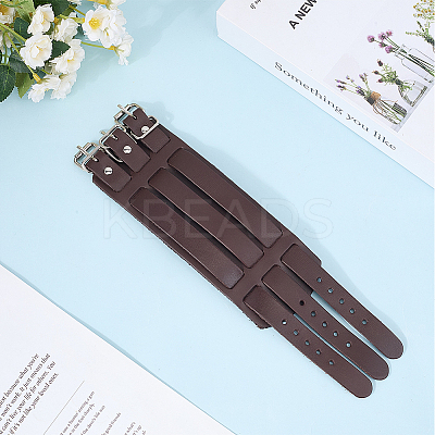 1Pc Trendy Unisex Punk Rock Style Leather Wide Wristband Bracelets BJEW-CL0001-03-1
