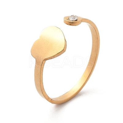 304 Stainless Steel Rhinestone Open Cuff Ring for Women LS-RJEW-F169-01G-06-1