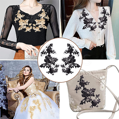 1 Pair 3D Flower Polyester Embroidery Sew on Appliques PATC-GF0001-35A-1