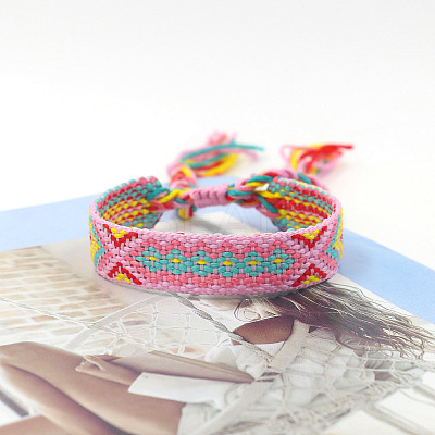 Polyester Braided Rhombus Pattern Cord Bracelet LS-FIND-PW0013-004A-24-1