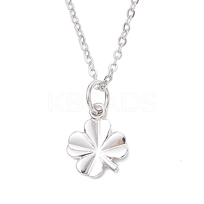 Clover Brass Pendant 304 Stainless Steel Cable Chain Necklaces for Women NJEW-JN05601-02-1