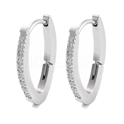 304 Stainless Steel Micro Pave Clear Cubic Zirconia Oval Huggie Hoop Earrings for Women EJEW-C096-03P-1