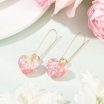 2 Pairs 2 Styles Heart & Flower Resin Dangle Hoop Earrings EJEW-JE06352-1