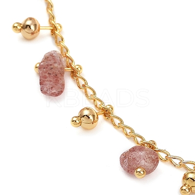Bohemian Brass Twisted Chain Natural Rose Quartz Chip Tassel Anklets AJEW-Z046-06G-1