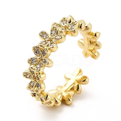 Clear Cubic Zirconia Flower Wrap Open Cuff Ring X-KK-H439-13G-1