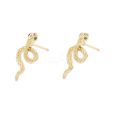 Green Cubic Zirconia Snake Stud Earrings X-EJEW-F282-25G-1