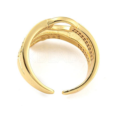 Rack Plating Brass Micro Pave Cubic Zirconia Open Cuff Ring for Women RJEW-F153-02G-1