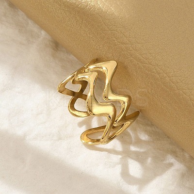 Wave 304 Stainless Steel Open Cuff Rings for Women LS-RJEW-G338-18G-1