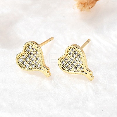 Heart Brass Micro Pave Cubic Zirconia Ear Studs EJEW-D304-35P-1