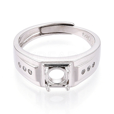 Rhodium Plated 925 Sterling Silver Micro Pave Cubic Zirconia Engagement Solitaire Adjustable Ring Settings STER-T008-14P-1