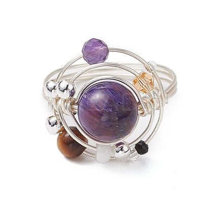 Planet Natural Amethyst Finger Rings RJEW-TA00165-03-1