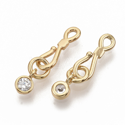 Brass Micro Pave Clear Cubic Zirconia Hook and S-Hook Clasps X-KK-T051-26G-NF-1