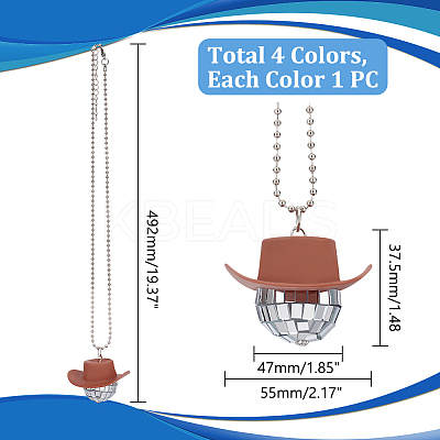 4Pcs 4 Colors Plastic Cap with Glass Disco Ball Pendant Necklace with Iron Ball Chains NJEW-GA0001-06-1