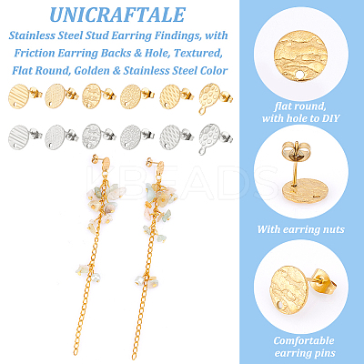 24Pcs 12 Style Ion Plating(IP) 304 Stainless Steel Stud Earring Findings STAS-UN0043-26-1