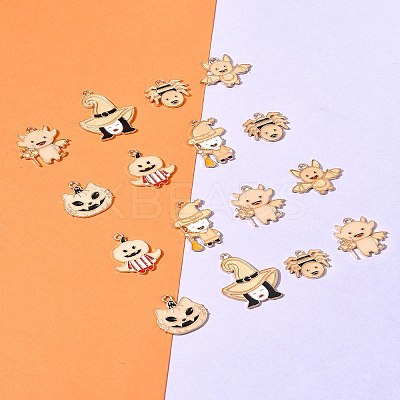 14Pcs 7 Styles Halloween Theme Rack Plating Luminous Alloy Enamel Pendants ENAM-FS0002-10G-1