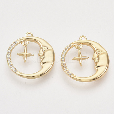 Brass Micro Pave Clear Cubic Zirconia Pendants X-KK-T054-18G-NF-1