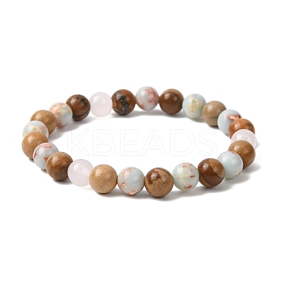 Natural Shoushan Stone & Picture Jasper & Glass Beads Stretch Bracelets for Women Men BJEW-P398-01A-1