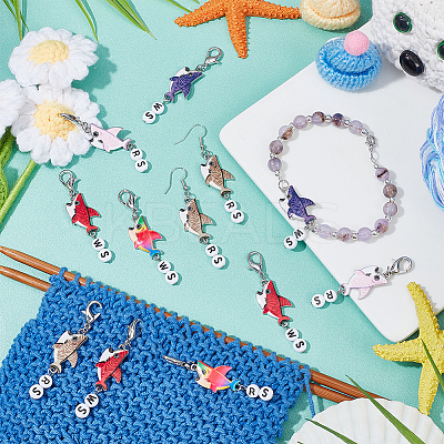 Alloy Enamel Shark Pendant Locking Stitch Markers HJEW-AB00099-1
