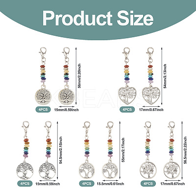 20Pcs 5 Styles Alloy Heart/Flat Round with Tree of Life Pendant Decorations HJEW-TA0001-22-1