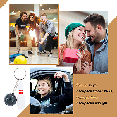 10Pcs 2 Style Bowling & Bowling Pin ABS Plastic Pendant Keychain KEYC-OC0001-43-1