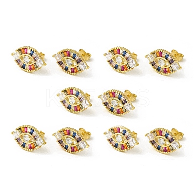 Colorful Cubic Zirconia Horse Eye Stud Earrings EJEW-H092-06G-1