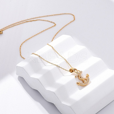 304 Stainless Steel Crystal Rhinestone Anchor Pendant Necklaces LS-NJEW-Z057-01A-G-1