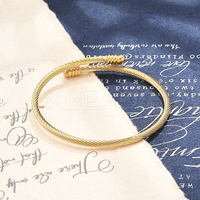 PVD Vacuum Plating 304 Stainless Steel Open Cuff Bangle with Oval Beaded BJEW-C031-01G-1