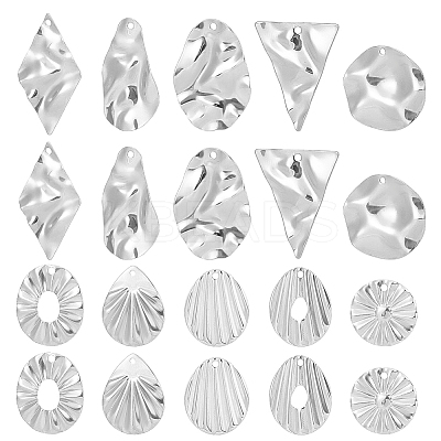 20Pcs 10 Style Textured 201 Stainless Steel Pendants STAS-UN0047-26P-1