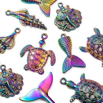 12Pcs 6 Style Ocean Themed Alloy Pendants FIND-LS0001-01-1