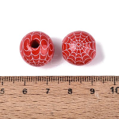 Halloween Printed Spider Webs Colored Wood European Beads WOOD-K007-04E-1