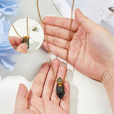 1Pc Natural Fluorite Faceted Hexagonal Prism Perfume Bottle Pendant Necklaces NJEW-FH0001-24-1