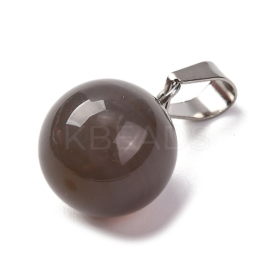 Round Natural Grey Agate Pendants G-Q434-17-1