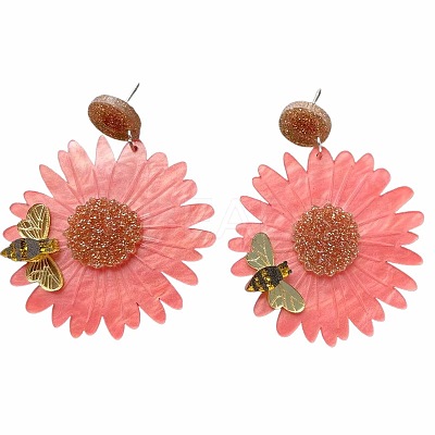 Flower with Bees Acrylic Dangle Stud Earrings FS-WG9FE34-03-1