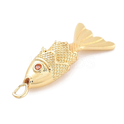 Fish Rack Plating Brass Micro Pave Cubic Zirconia Pendants KK-Z071-72A-01G-1