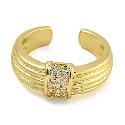 Rack Plating Brass Micro Pave Cubic Zirconia Cuff Rings for Women RJEW-I107-09G-1