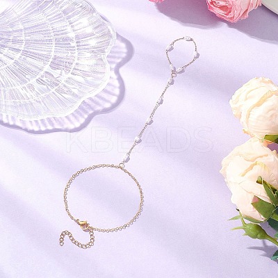 Ion Plating(IP) 316 Surgical Stainless Steel Plastic Imitation Pearl Paperclip Chains Finger Ring Bracelets for Women BJEW-JB11771-1