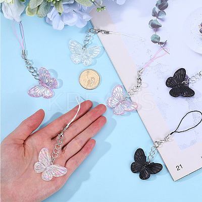 6Pcs 3 Colors Butterfly Acrylic Mobile Straps AJEW-GF0009-11-1