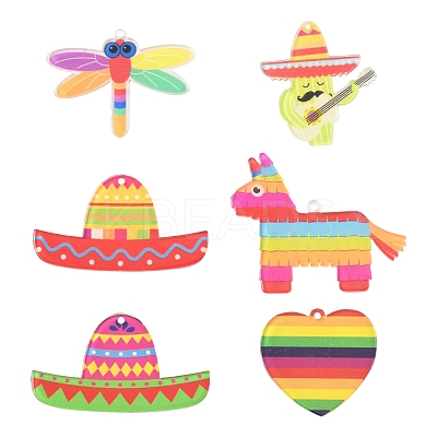 12Pcs 6 Styles Rainbow Color Printed Acrylic Pendants Sets OACR-FS0002-10-1