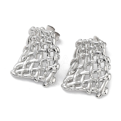 Non-Tarnish 304 Stainless Steel Rectangle Net Ear Studs for Women EJEW-P234-06P-1