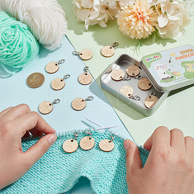 Wood Flat Round with Paw Print Pendant Locking Stitch Markers HJEW-NB00118-1